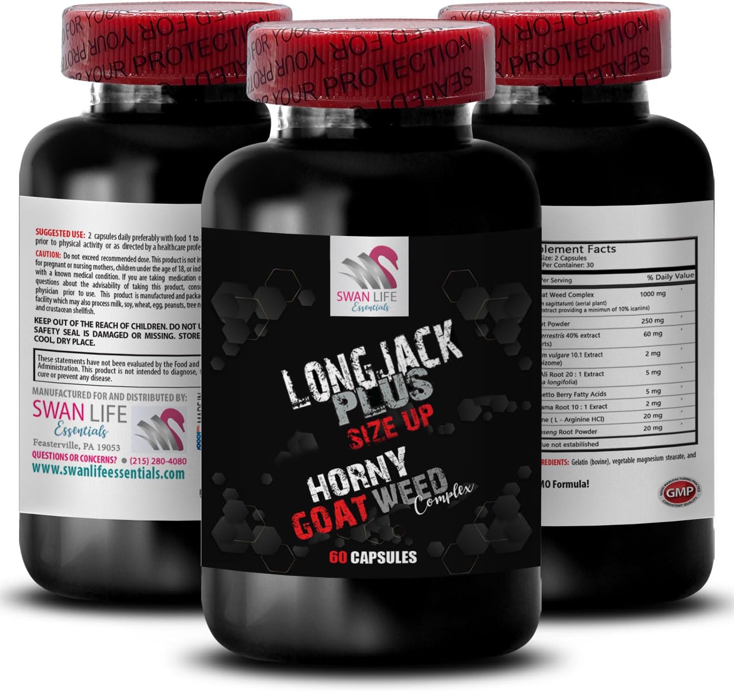 Longjack Size Up Male Enhancement Formula with Tongkat Ali for Men 400mg - 2 Bottles 120 Cap - Boost Size and Length with VIP Supplements
