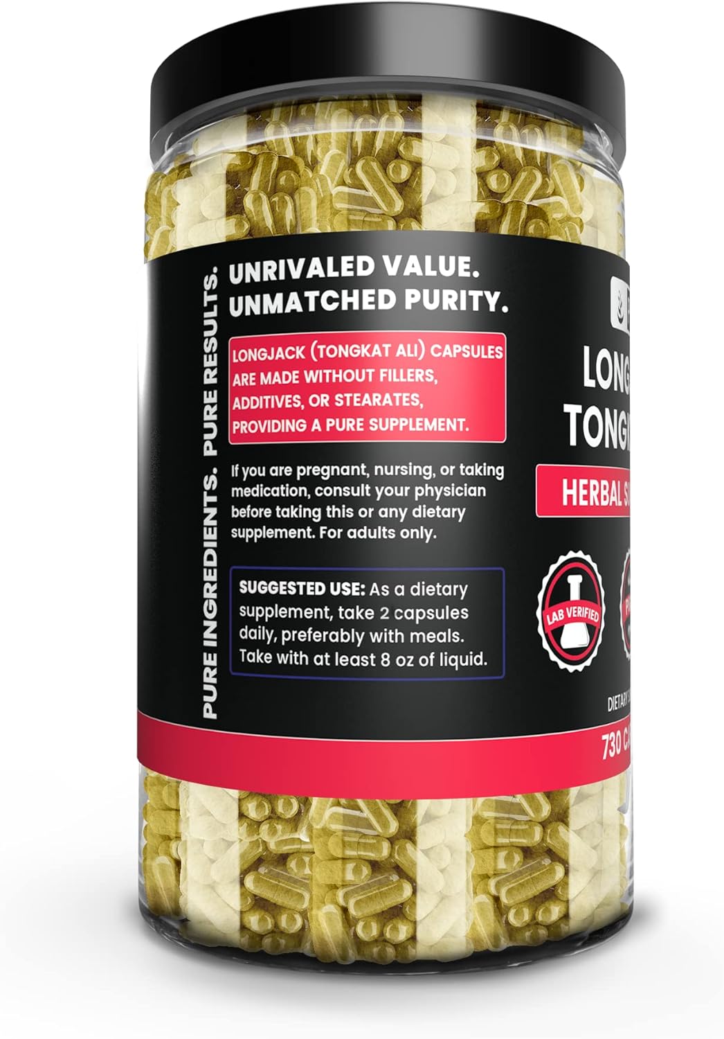 Longjack (Tongkat Ali) 730 Capsules - Pure Ingredients, No Fillers, Lab Verified