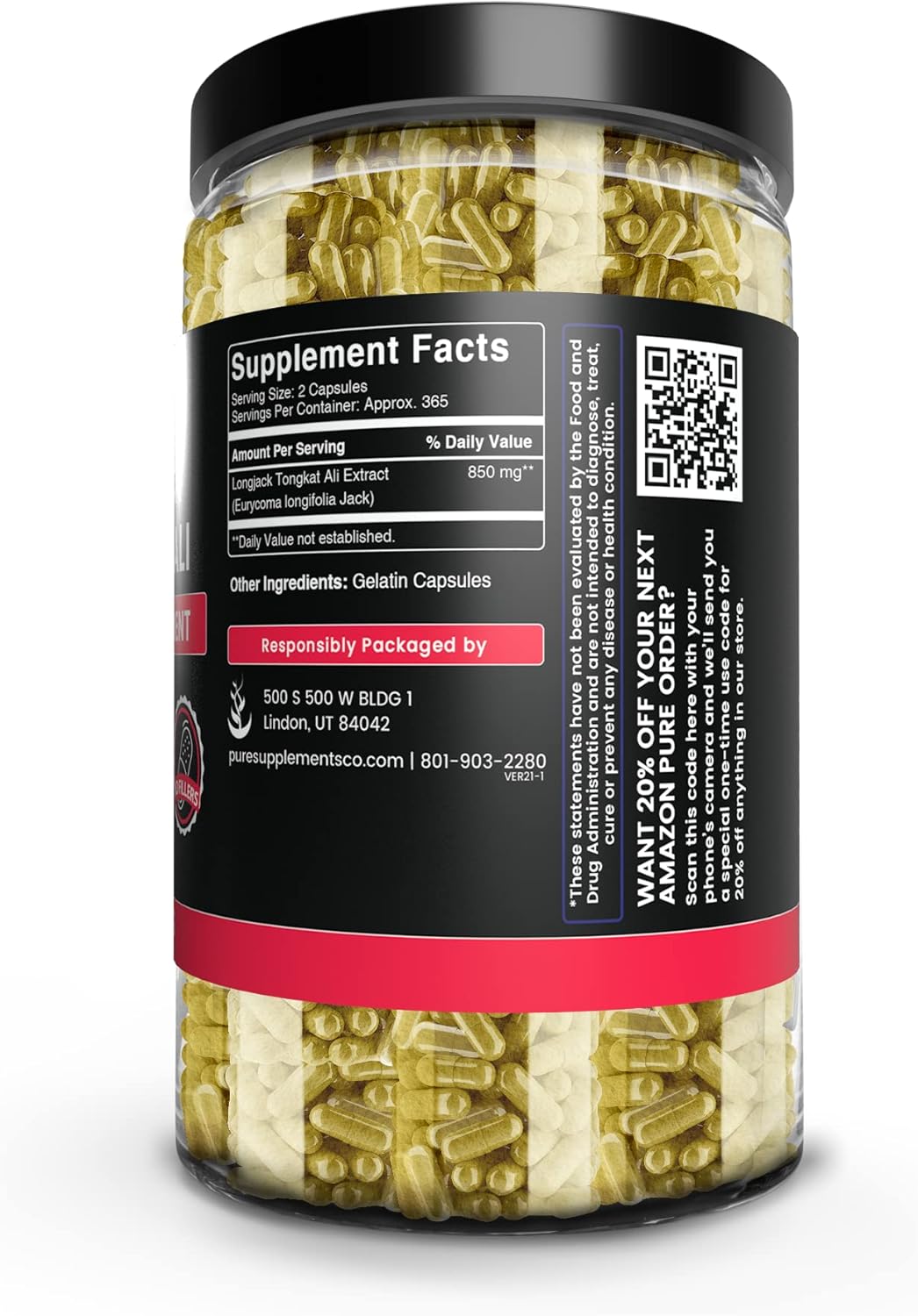 Longjack (Tongkat Ali) 730 Capsules - Pure Ingredients, No Fillers, Lab Verified