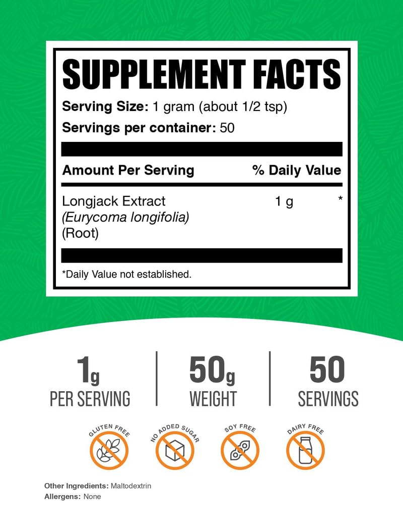 Longjack Tongkat Ali Extract Powder - Pure Tongkat Ali Root Extract for Men & Women - Gluten Free Supplement - 1000mg per Serving - 50g (1.8 oz) Pack