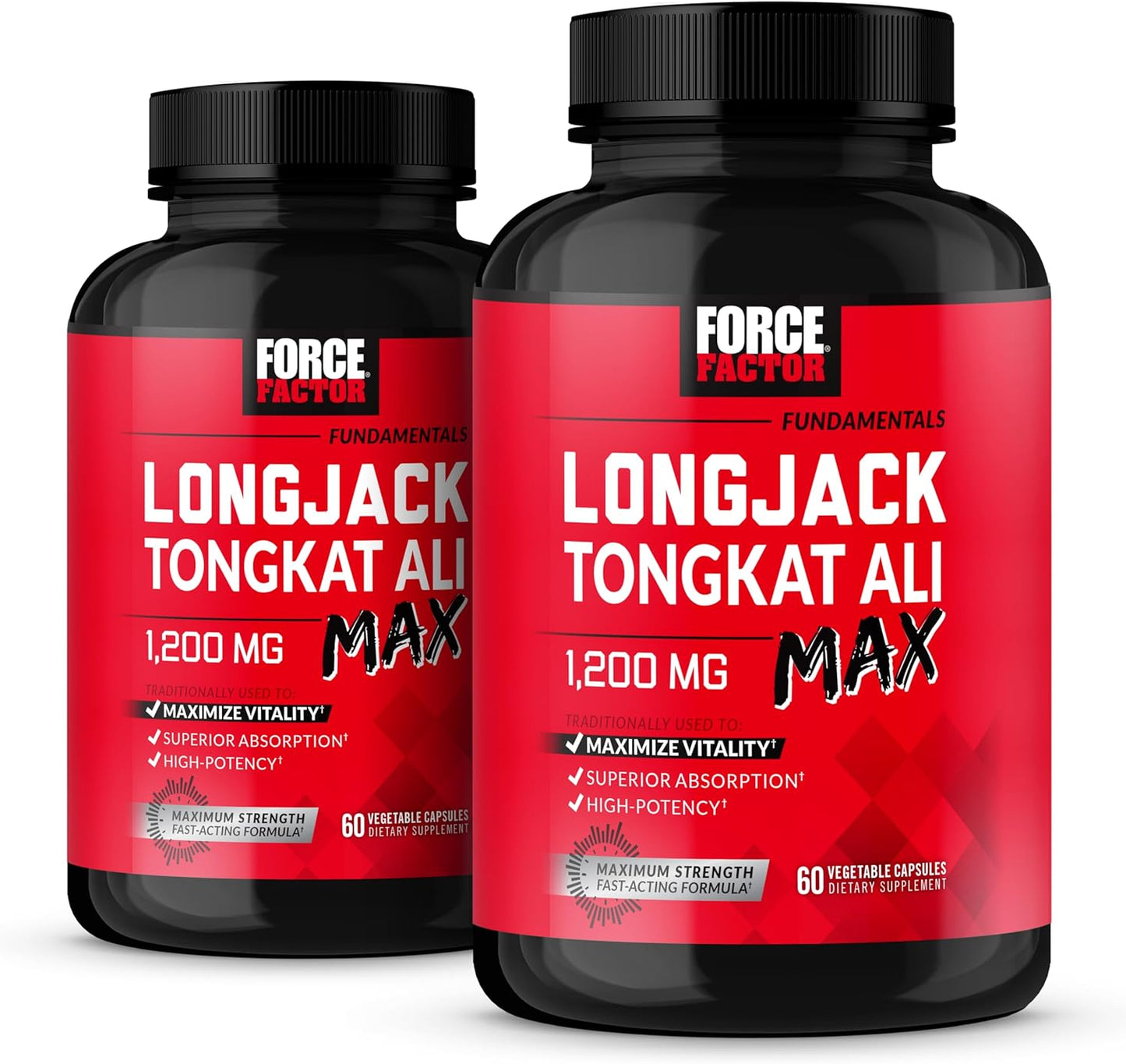 Longjack Tongkat Ali Max Supplement for Men - Male Stamina and Vitality Booster with Natural Ingredients - 1200mg, 120 Capsules (2-Pack)