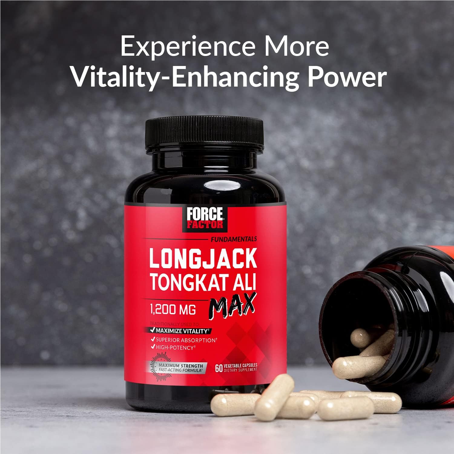 Longjack Tongkat Ali Max Supplement for Men - Male Stamina and Vitality Booster with Natural Ingredients - 1200mg, 120 Capsules (2-Pack)