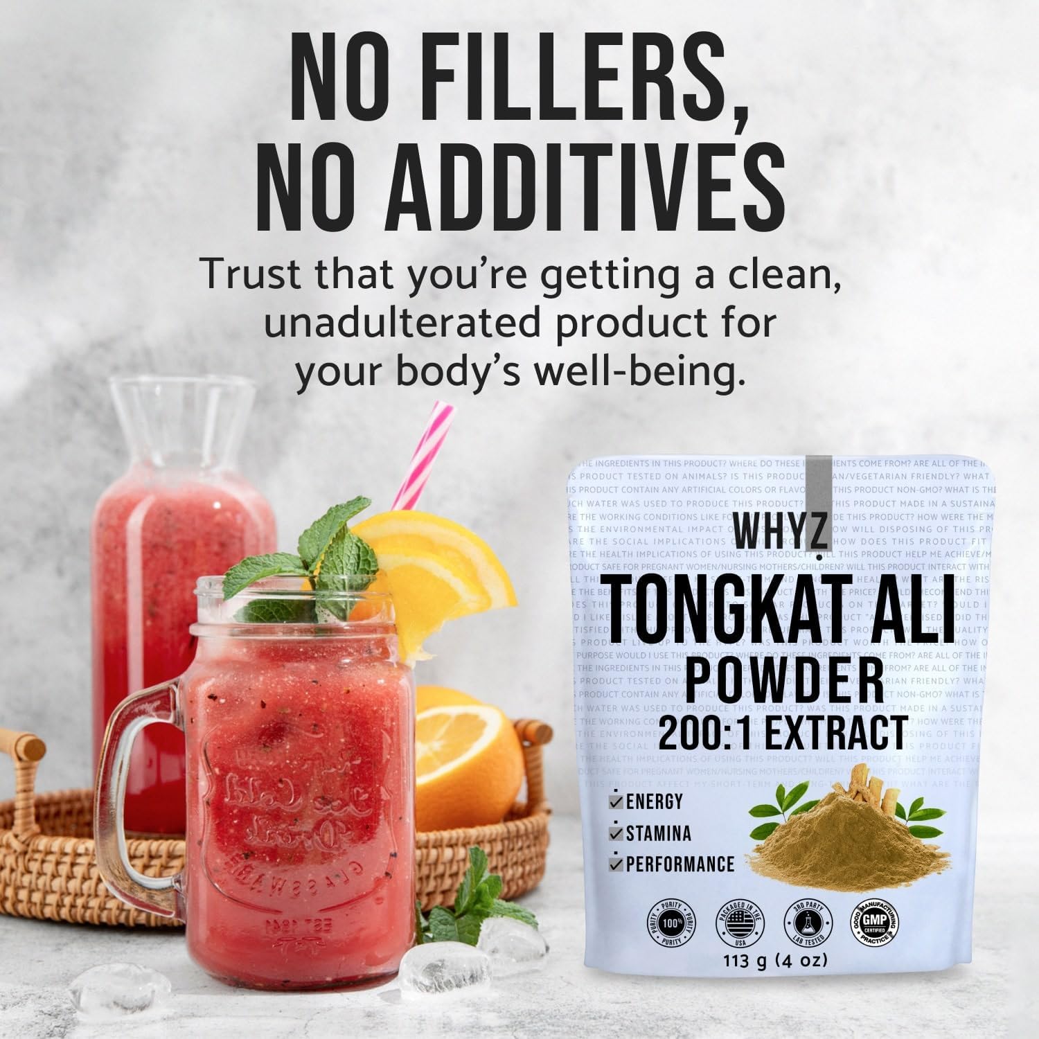 Longjack Tongkat Ali Powder 113g - 200:1 Extract for Physical Performance & Well-Being - Men and Women Supplement - 323 Servings