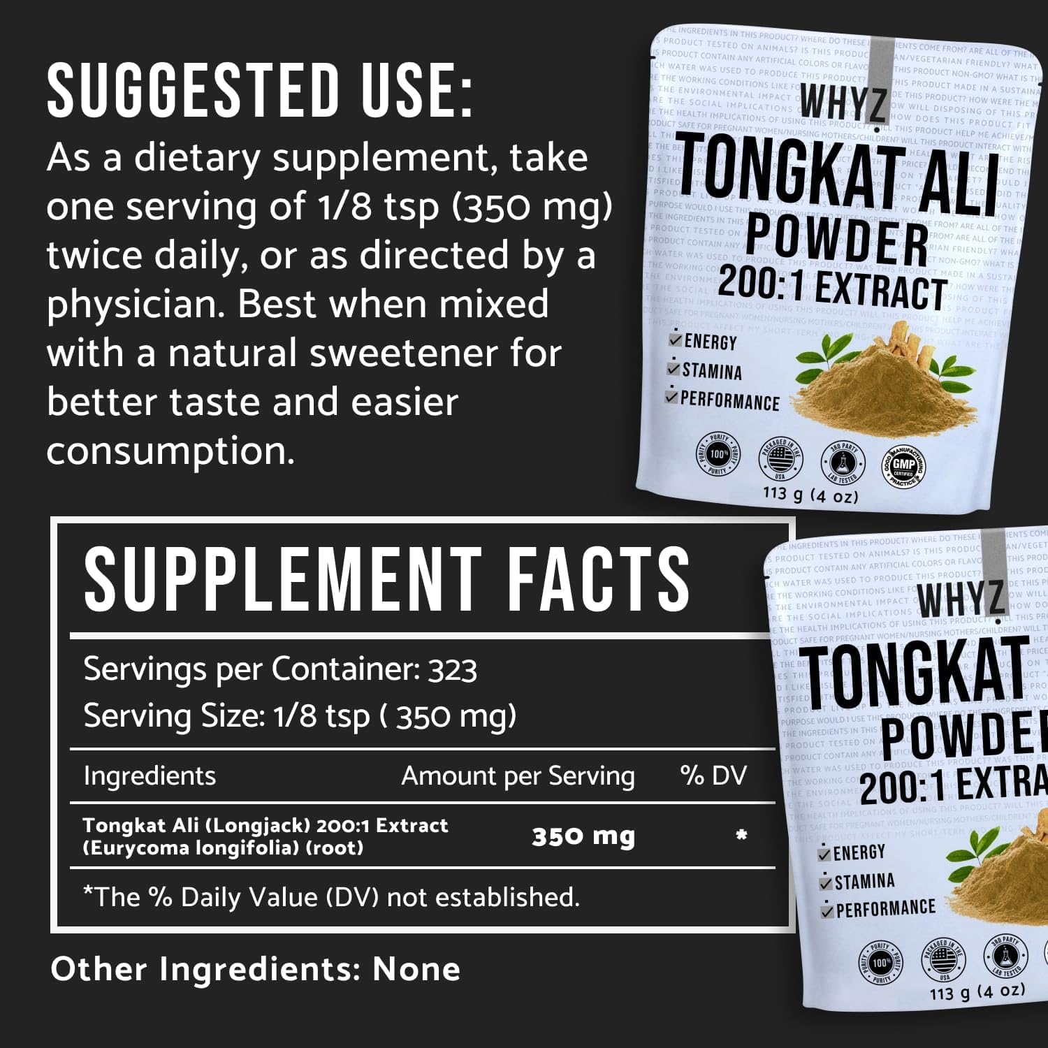Longjack Tongkat Ali Powder 113g - 200:1 Extract for Physical Performance & Well-Being - Men and Women Supplement - 323 Servings