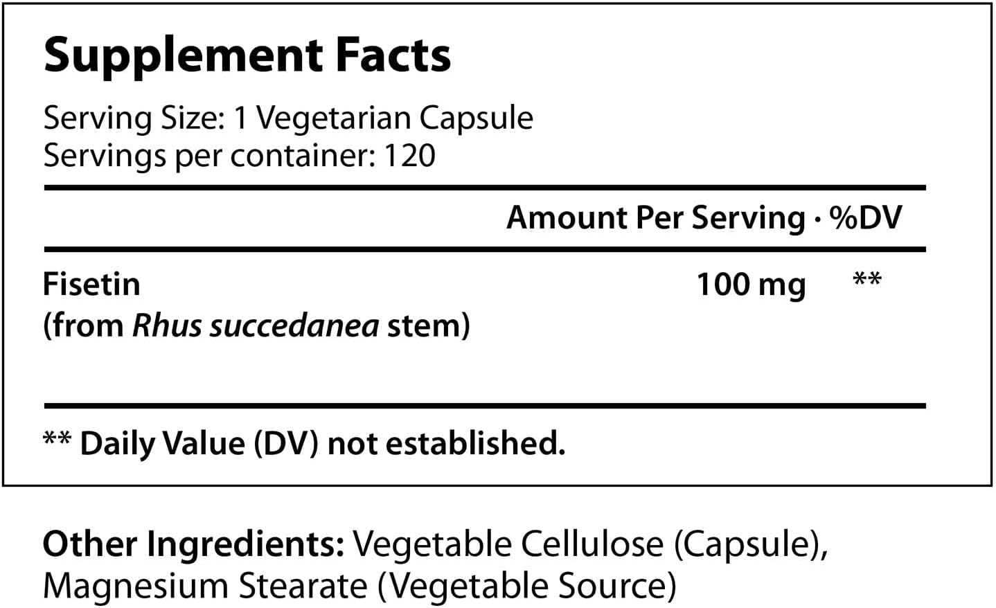 LongLifeNutri Fisetin Supplement Capsules - 100mg, 120 Count, Vegetarian | Natural Bioflavonoid Polyphenols for Aging, Longevity & Energy | Senolytic Sirtuin Activator with Rhus Succedanea