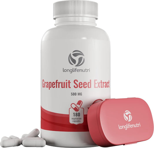 LongLifeNutri Grapefruit Seed Extract Capsules - 500mg, 180 Count, Made in USA, Immune Support & Health Supplement, Non GMO & Gluten Free