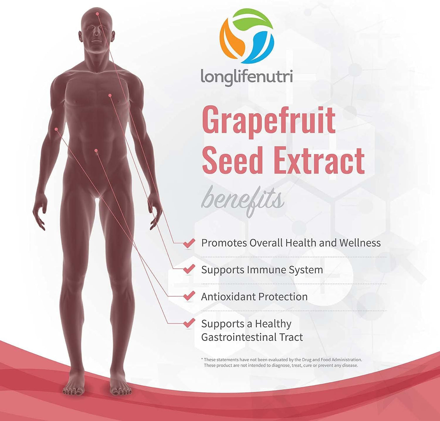 LongLifeNutri Grapefruit Seed Extract Capsules - 500mg, 180 Count, Made in USA, Immune Support & Health Supplement, Non GMO & Gluten Free