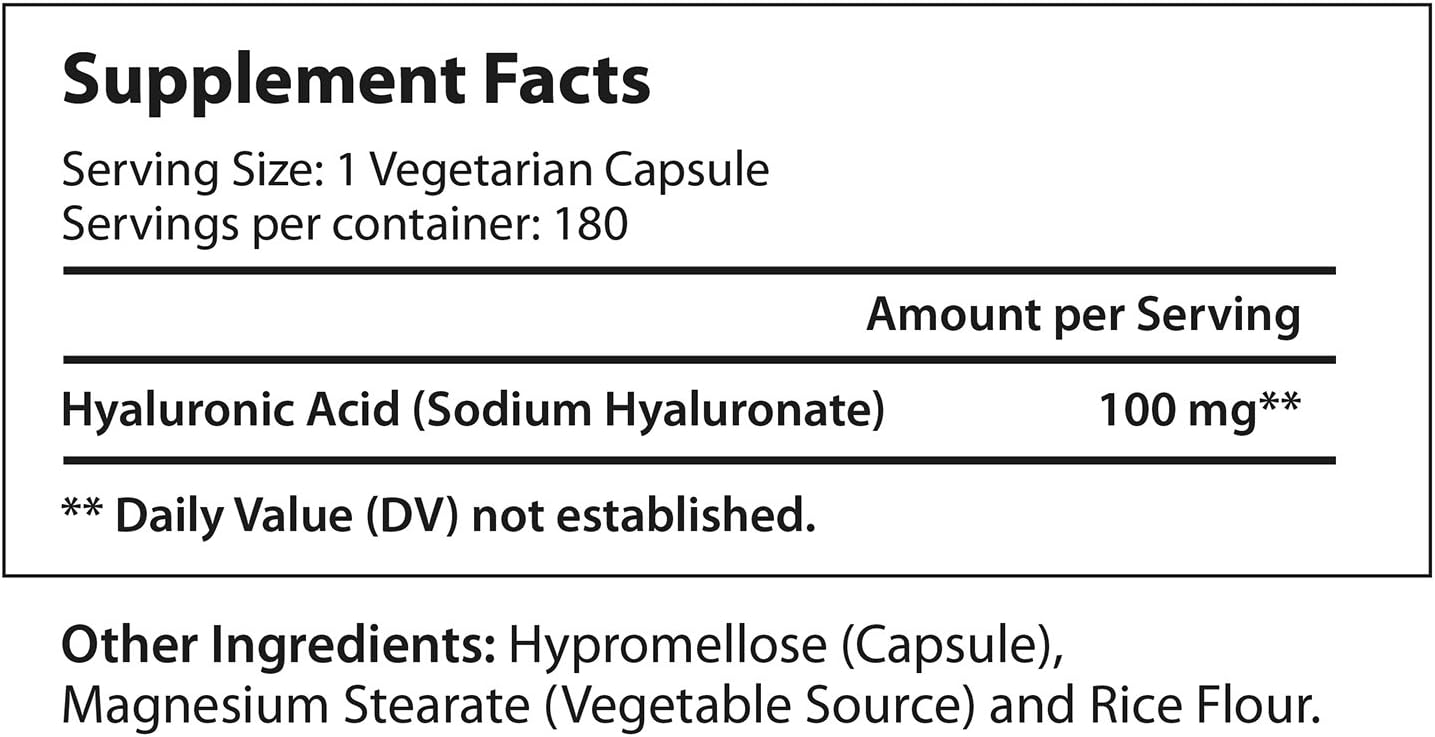 LongLifeNutri Hyaluronic Harmony: 100mg HA, 180 Vegan Capsules for Knee & Joint Health, Skin Elasticity, Anti-Aging