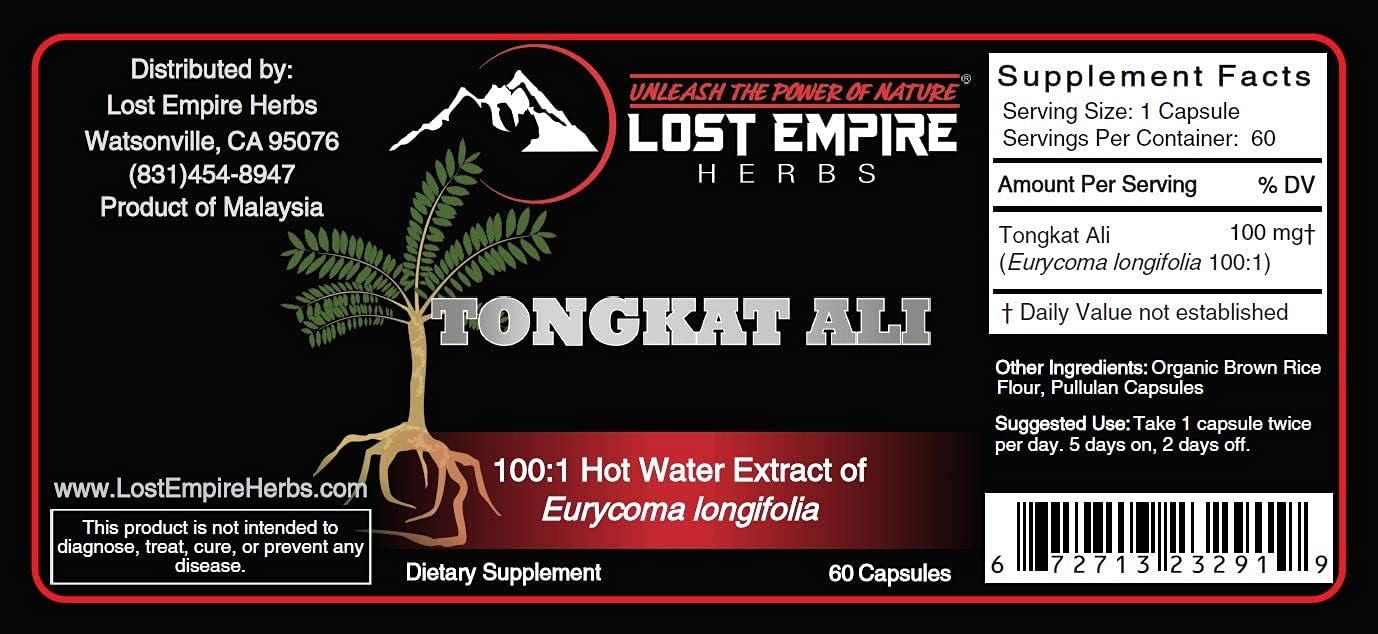 Lost Empire Herbs Tongkat Ali Capsules - 100:1 Water Soluble Extract for Men | Unleash Nature's Power