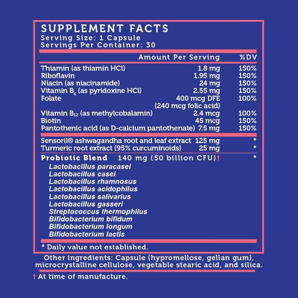 Lovebug Complete Mood Probiotic with 10 Clinically Studied Strains, Ashwagandha for Cortisol & Serotonin Support | Natural Energy & Stress Defense | 30 Count