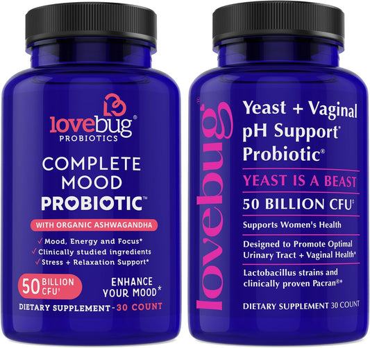 Lovebug Yeast and Mood Support Probiotics Bundle - Promote Gut Health and Emotional Well-being