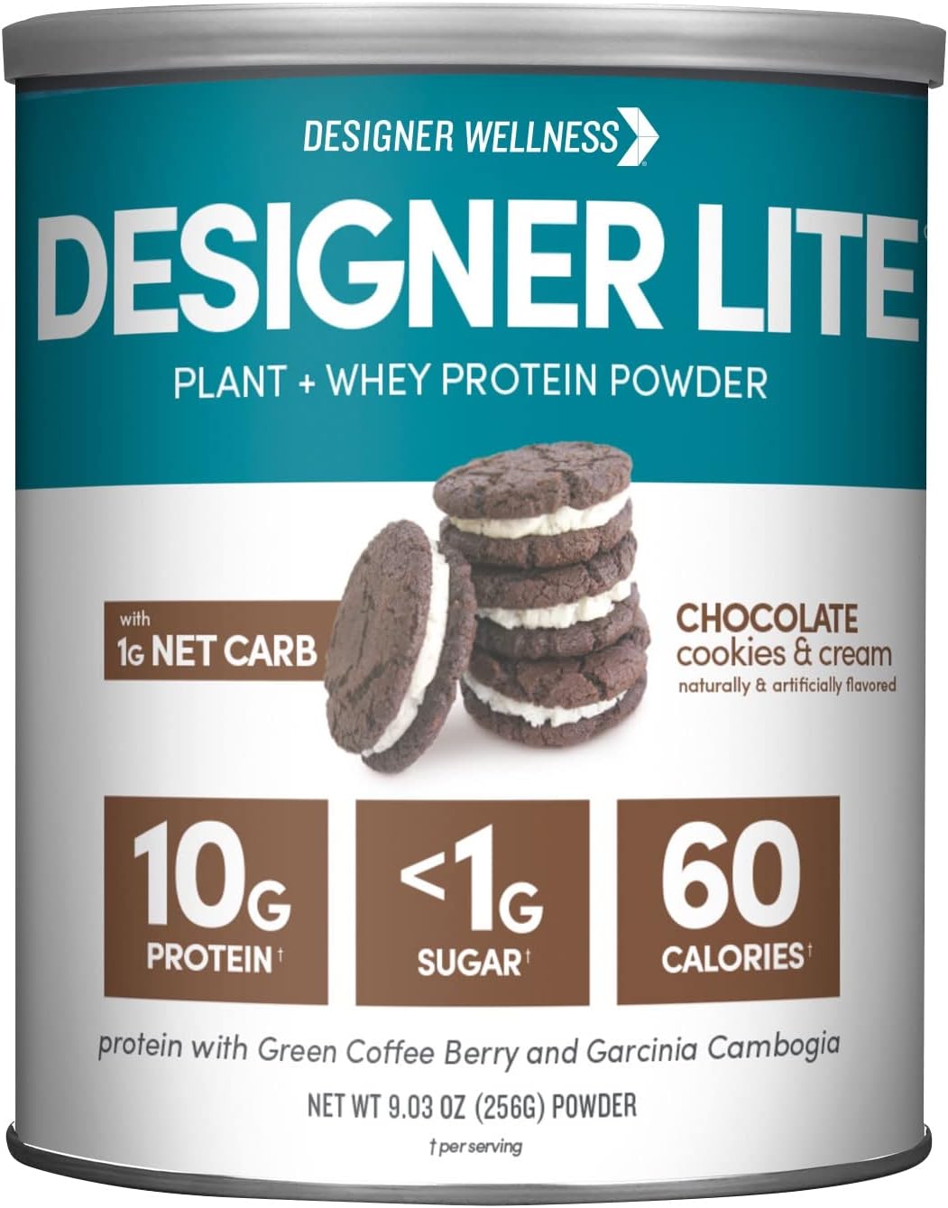 Low Calorie Chocolate Cookies & Cream Designer Protein with Prebiotic Fiber, Key Vitamins & Minerals - 9.03 Ounces