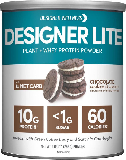Low Calorie Chocolate Cookies & Cream Designer Protein with Prebiotic Fiber, Key Vitamins & Minerals - 9.03 Ounces