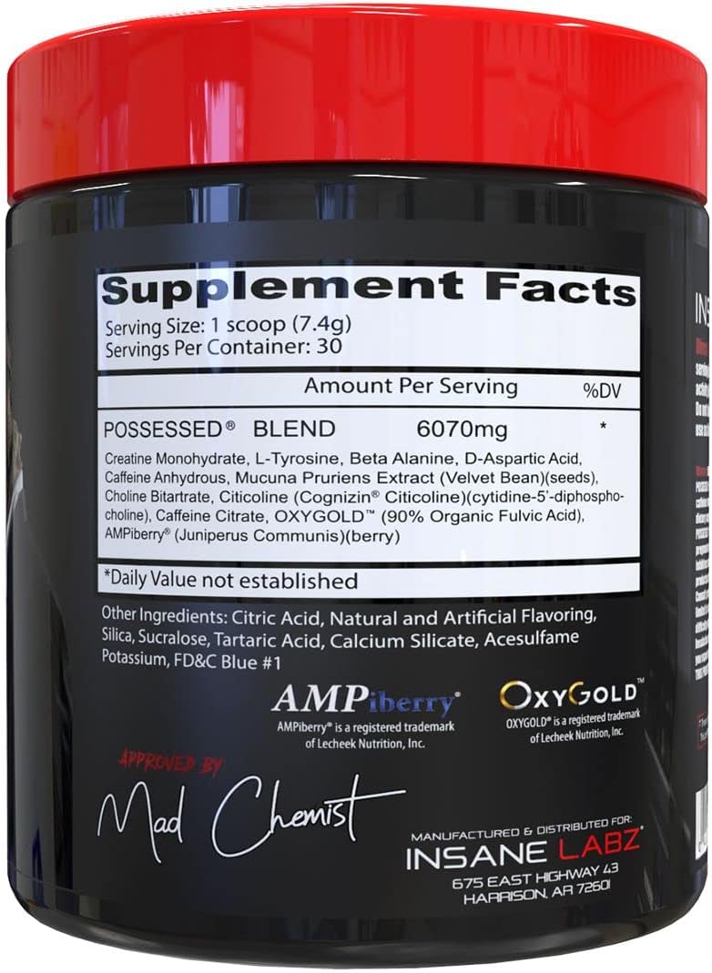Low Stimulant Testosterone Boosting Pre Workout Powder with D Aspartic Acid & Creatine - Insane Labz Possessed, 30 Servings, Gummy Worm Flavor