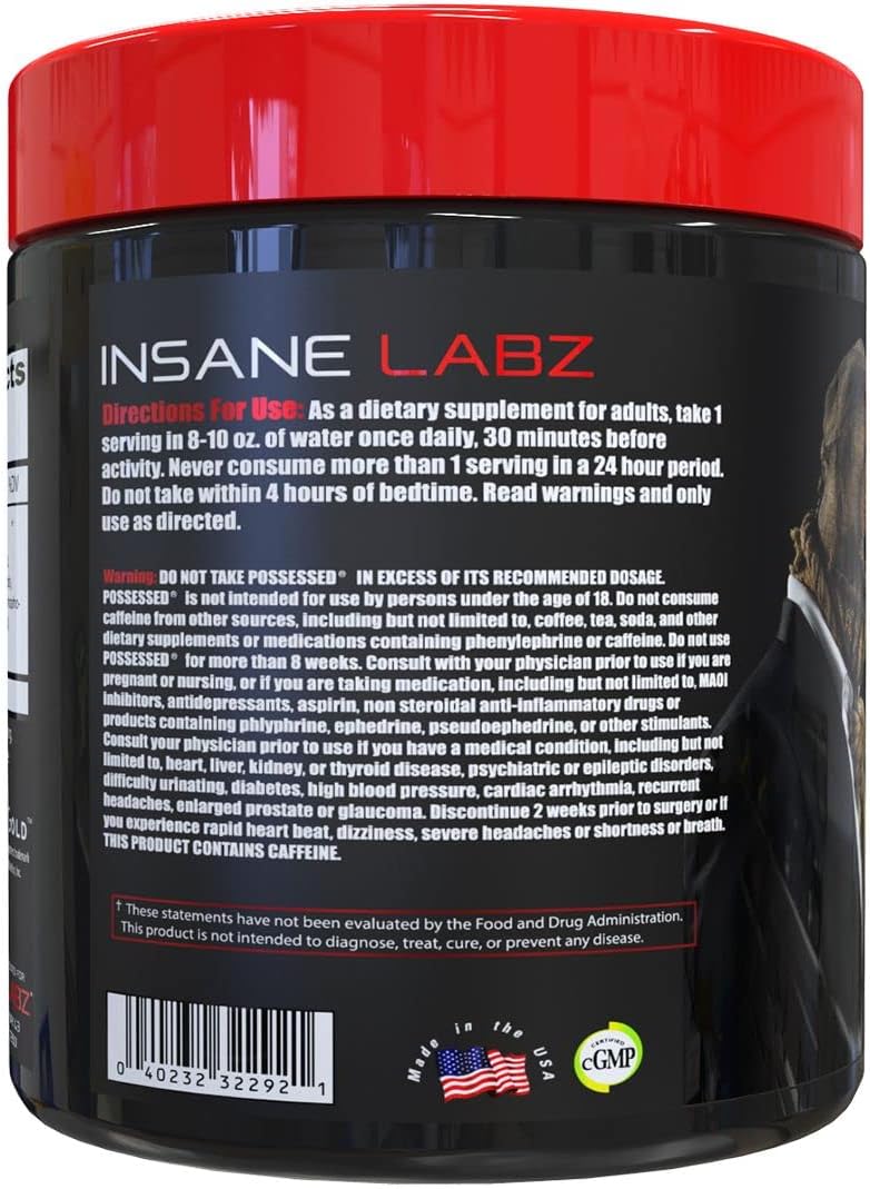 Low Stimulant Testosterone Boosting Pre Workout Powder with D Aspartic Acid & Creatine - Insane Labz Possessed, 30 Servings, Gummy Worm Flavor