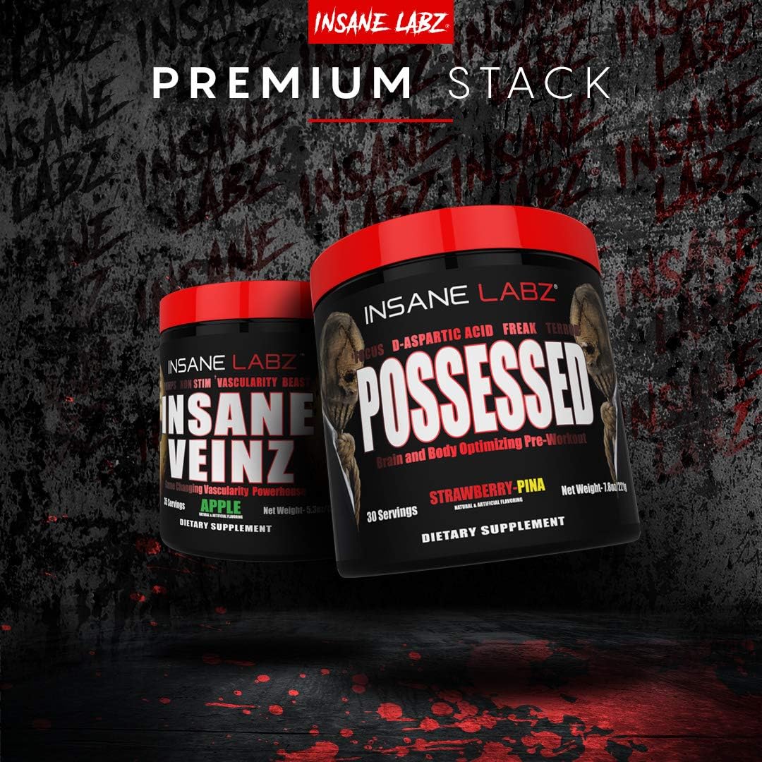 Low Stimulant Testosterone Boosting Pre Workout Powder with D Aspartic Acid & Creatine - Insane Labz Possessed, 30 Servings, Gummy Worm Flavor