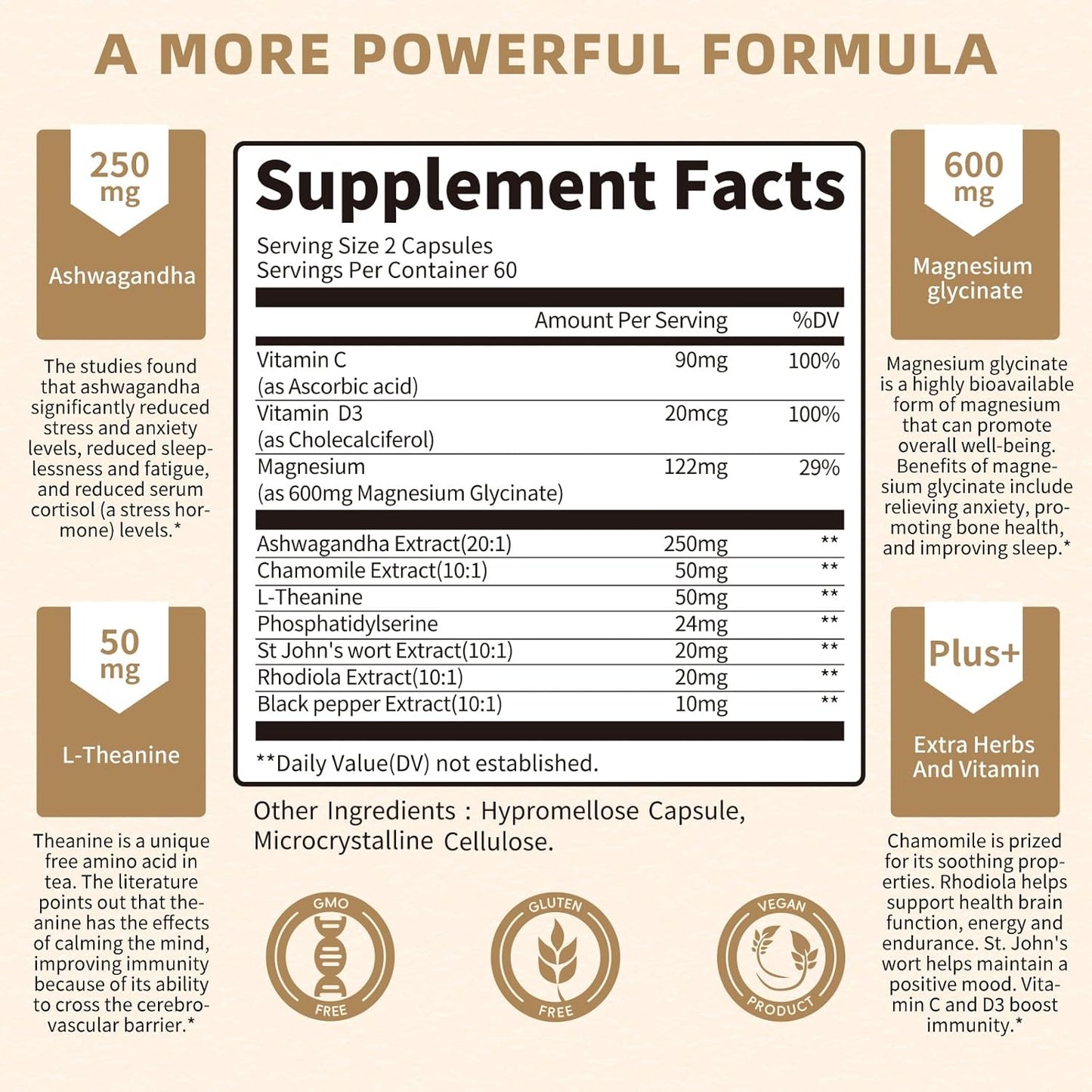 Lukaree 10-in-1 Cortisol Reducer Supplement for Men & Women - Mood, Focus, Sleep Support - 120 Vegan Capsules