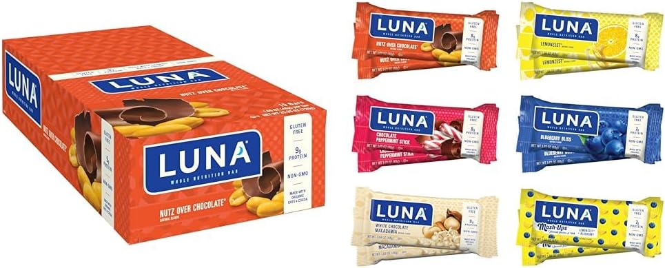 LUNA Bar Variety Pack - Nutz Over Chocolate Flavor - Gluten-Free & Non-GMO - 7-9g Protein per Bar