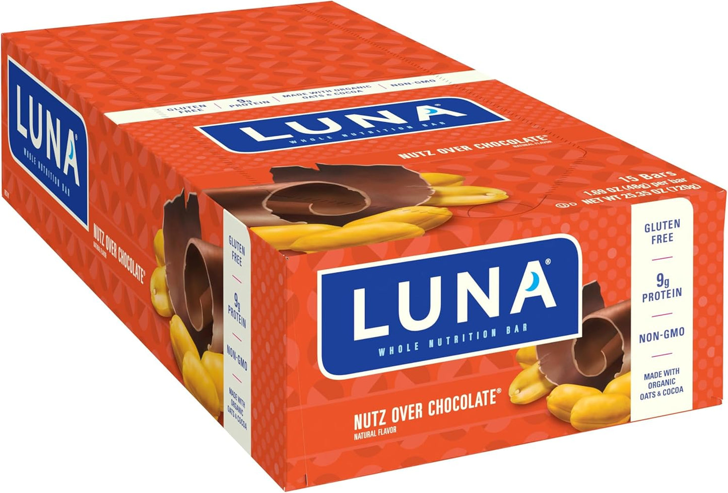 LUNA Bar Variety Pack - Nutz Over Chocolate Flavor - Gluten-Free & Non-GMO - 7-9g Protein per Bar