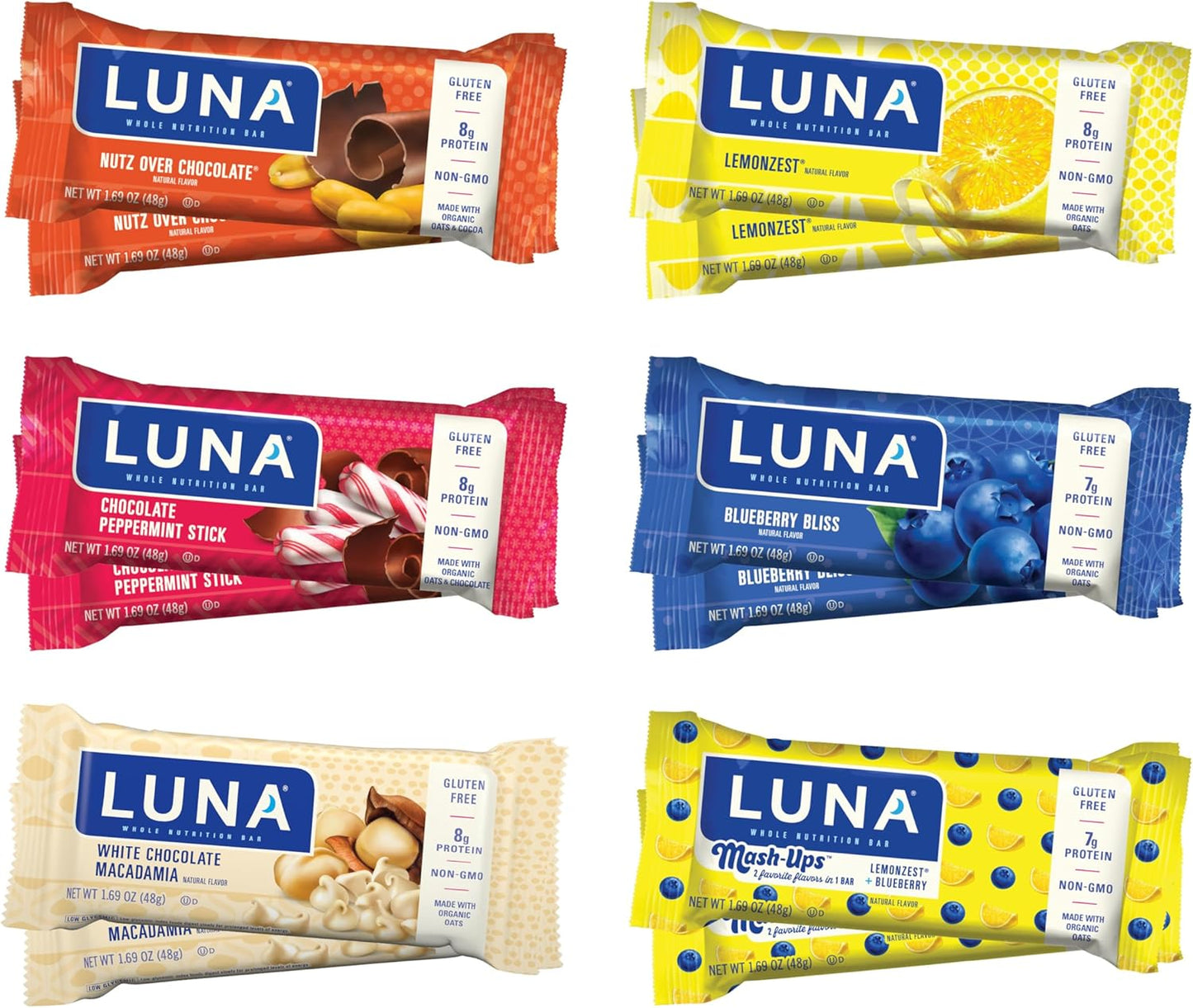 LUNA Bar Variety Pack - Nutz Over Chocolate Flavor - Gluten-Free & Non-GMO - 7-9g Protein per Bar
