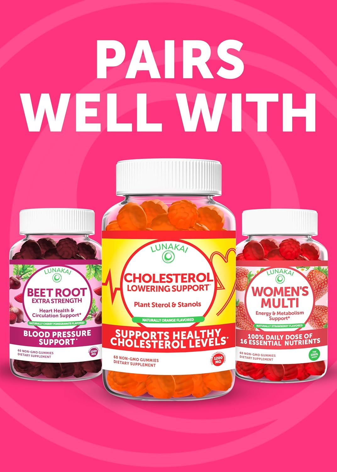 Lunakai Collagen Gummies: Delicious 200mg Hydrolyzed Collagen with Biotin, Zinc, Vitamin C & E - Non-GMO Anti Aging Supplement for Women & Men - 6 Pack