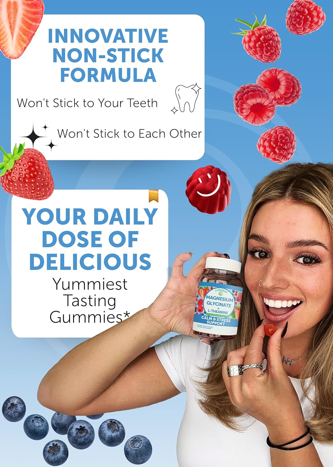 Lunakai USA Made Magnesium Glycinate Gummies 426mg with L-Theanine for Calm, Sleep, Stress Relief - Non-GMO, Vegan - 60ct