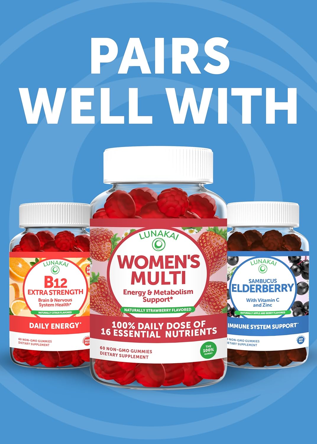 Lunakai USA Made Magnesium Glycinate Gummies 426mg with L-Theanine for Calm, Sleep, Stress Relief - Non-GMO, Vegan - 60ct