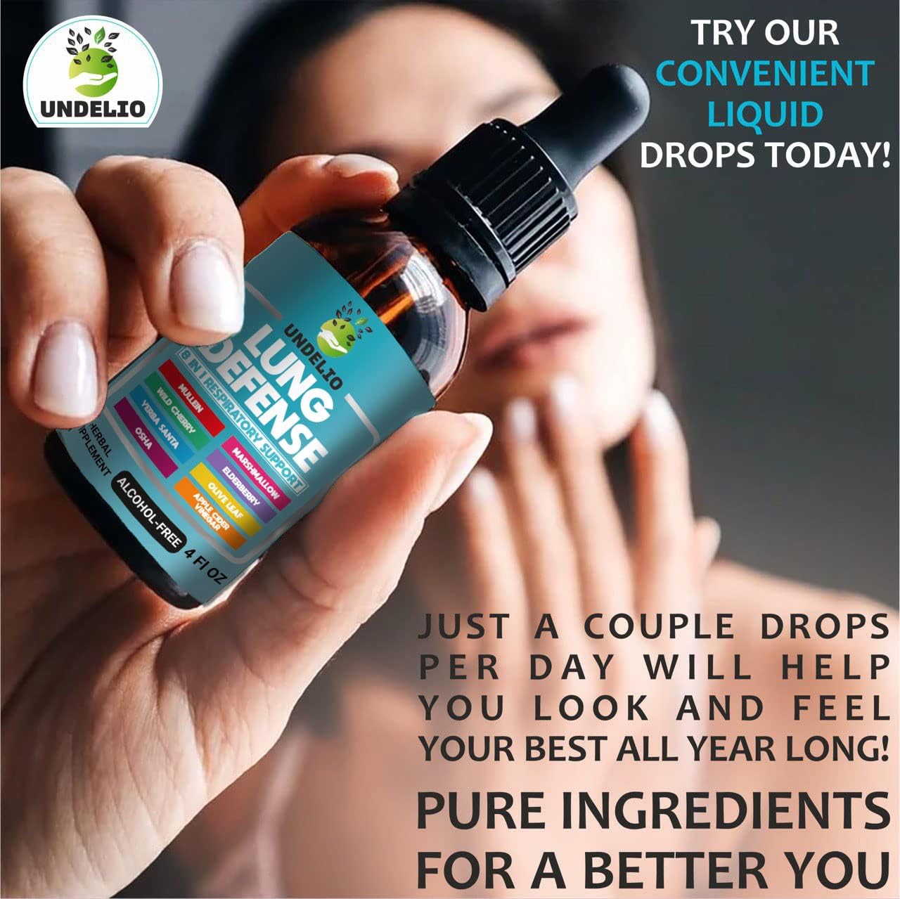 LUNG DEFENSE Herbal Extract Blend for Respiratory & Immune Support - Mullein, Marshmallow, OSHA, Wild Cherry, Elderberry, Yerba Santa, Olive Leaf, ACV - 4 OZ Liquid Supplement