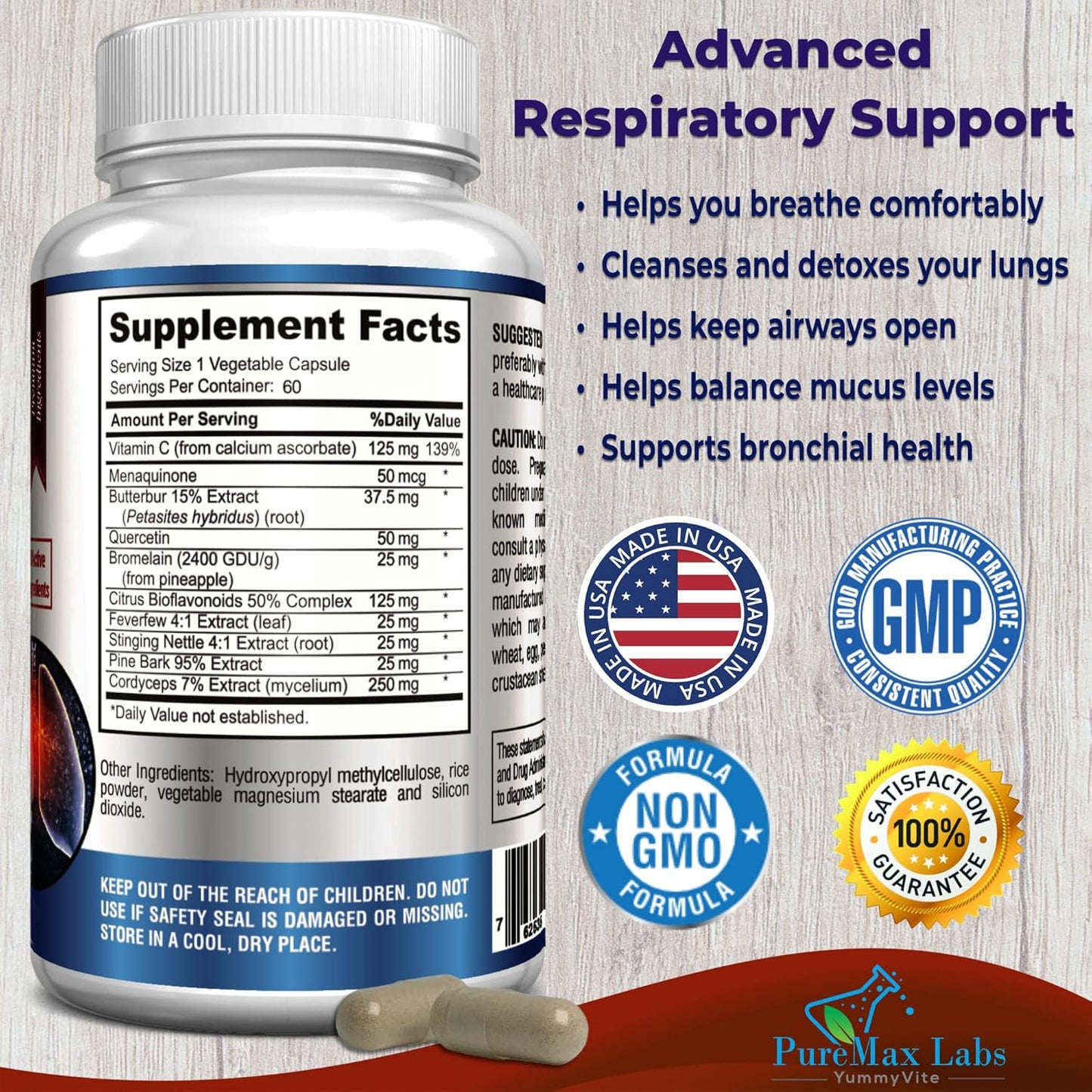 Lung Support Supplement for Clear Lungs & Comfortable Breathing - 60 Capsules