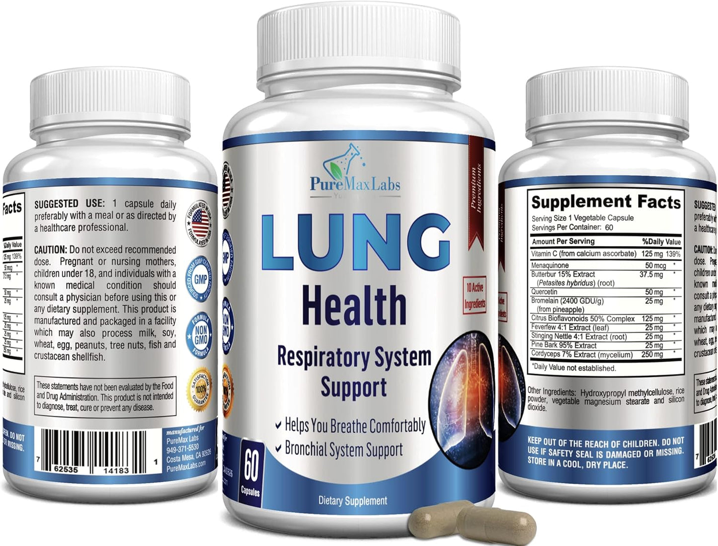 Lung Support Supplement for Clear Lungs & Comfortable Breathing - 60 Capsules