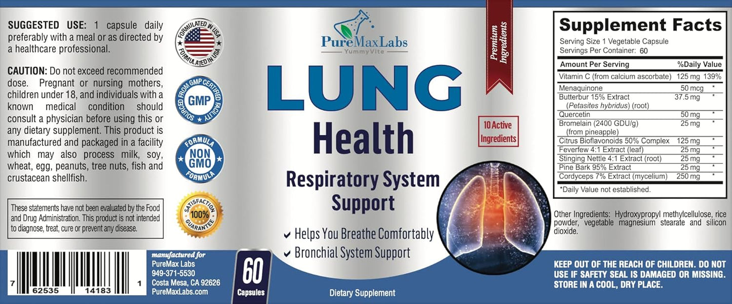 Lung Support Supplement for Clear Lungs & Comfortable Breathing - 60 Capsules