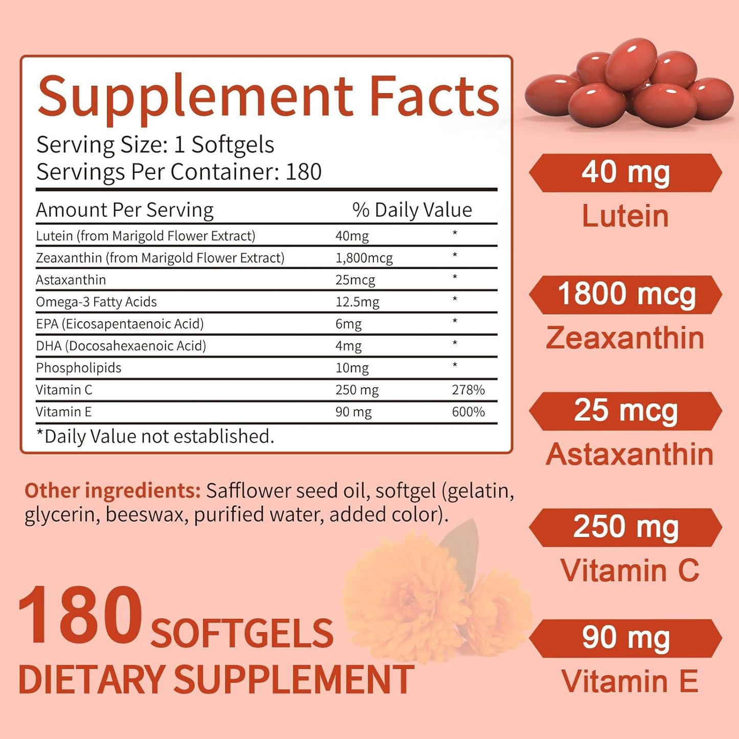 Lutein and Zeaxanthin Eye Care Softgels with Vitamins C, E, Omega 3 - Vision Support and Eye Fatigue Relief