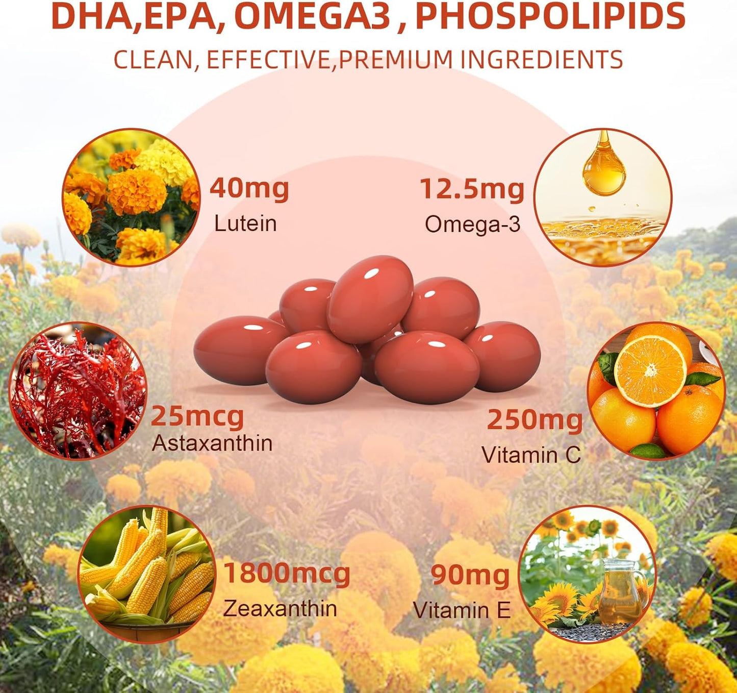 Lutein and Zeaxanthin Eye Care Softgels with Vitamins C, E, Omega 3 - Vision Support and Eye Fatigue Relief