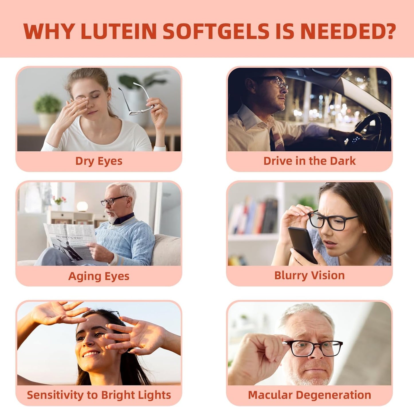 Lutein and Zeaxanthin Eye Care Softgels with Vitamins C, E, Omega 3 - Vision Support and Eye Fatigue Relief