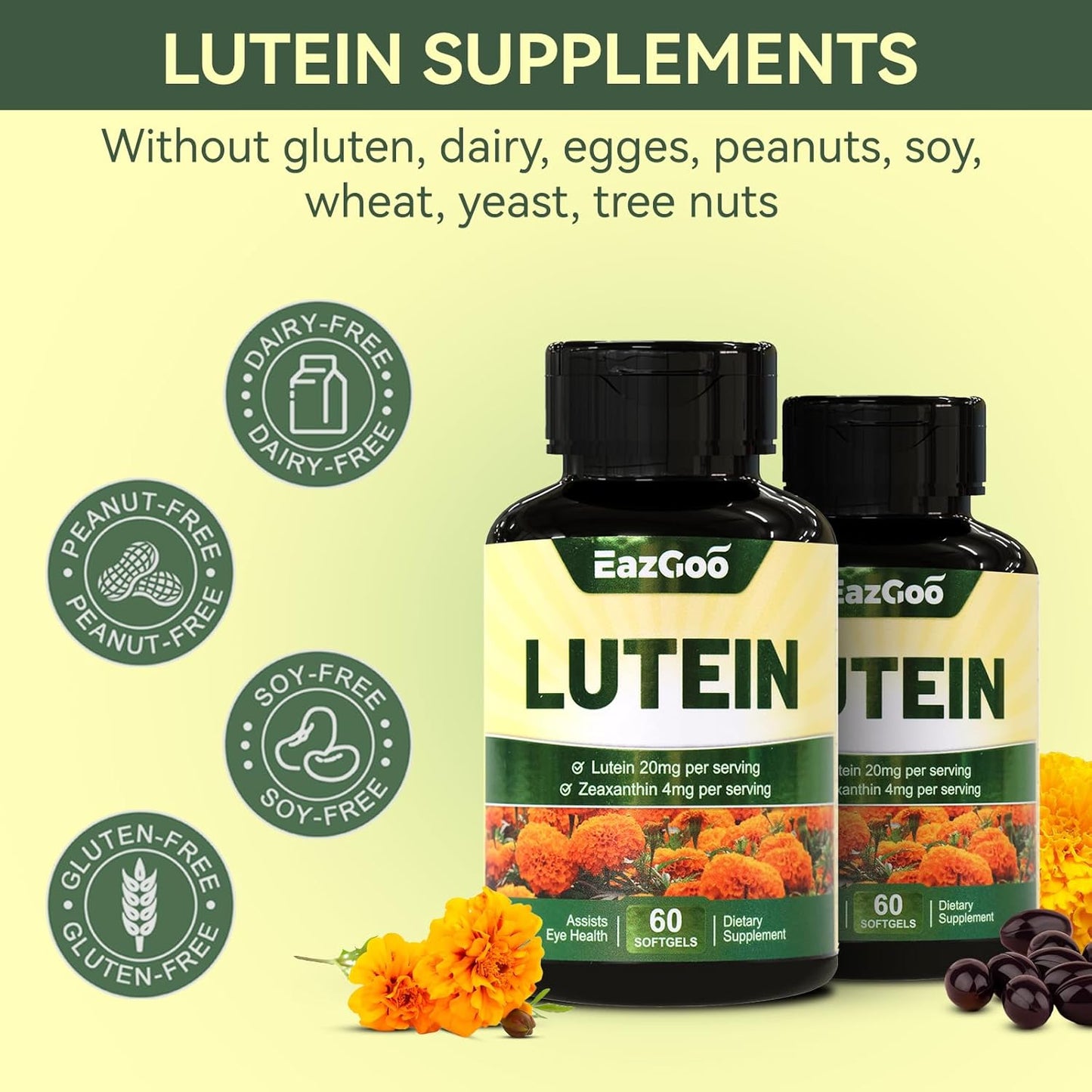 Lutein and Zeaxanthin Eye Health Supplements, 20mg, Vegan, 120 Softgels for Vision Support & Eyestrain Relief