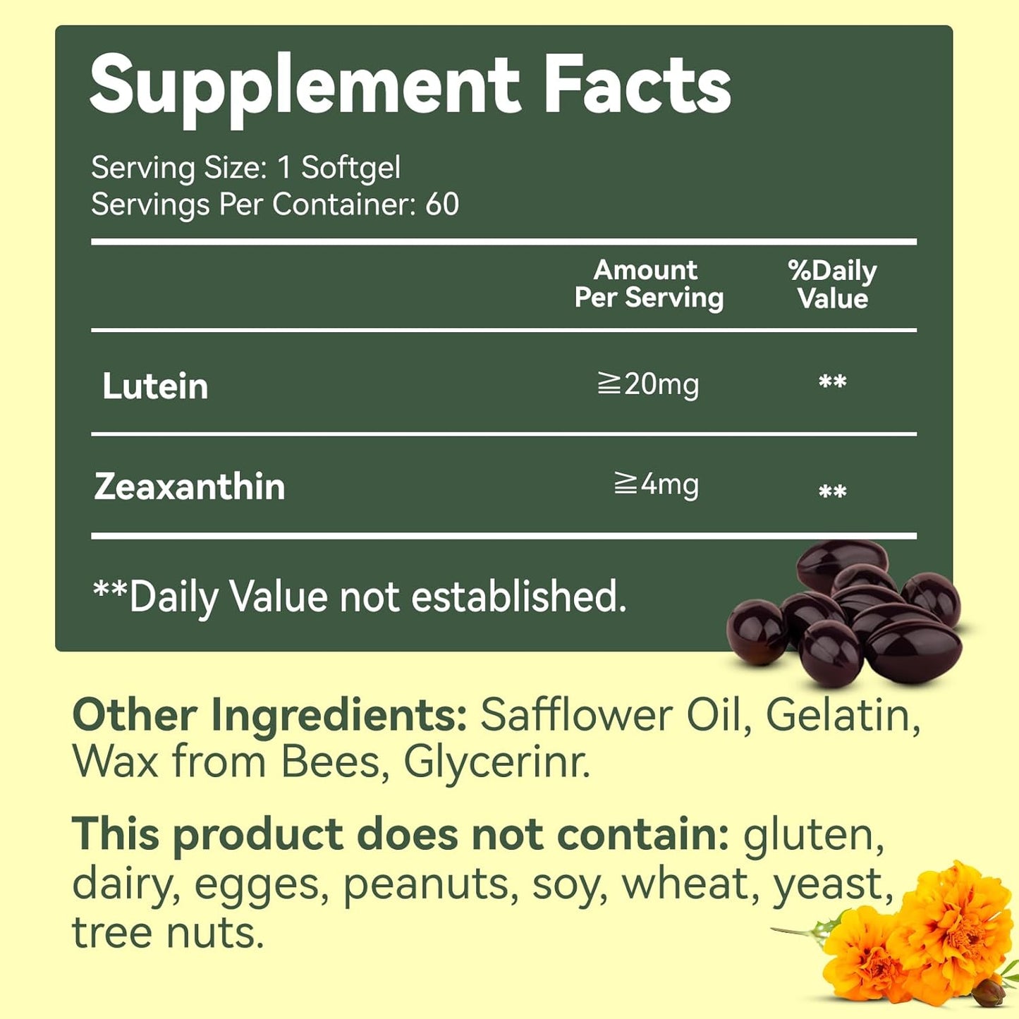 Lutein and Zeaxanthin Eye Supplements 20mg - Vegan Softgels for Vision Health and Eyestrain Relief