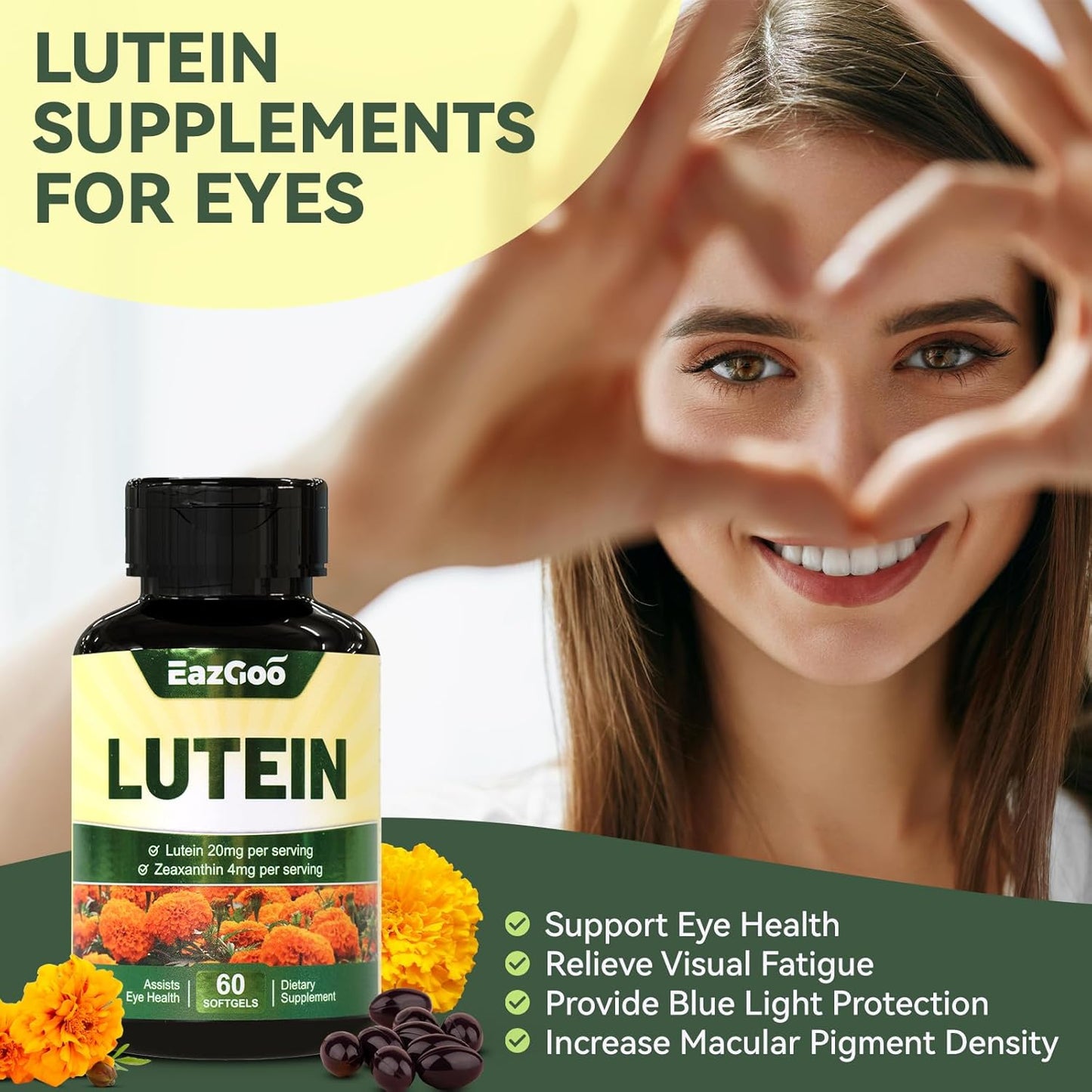 Lutein and Zeaxanthin Eye Supplements 20mg - Vegan Softgels for Vision Health and Eyestrain Relief