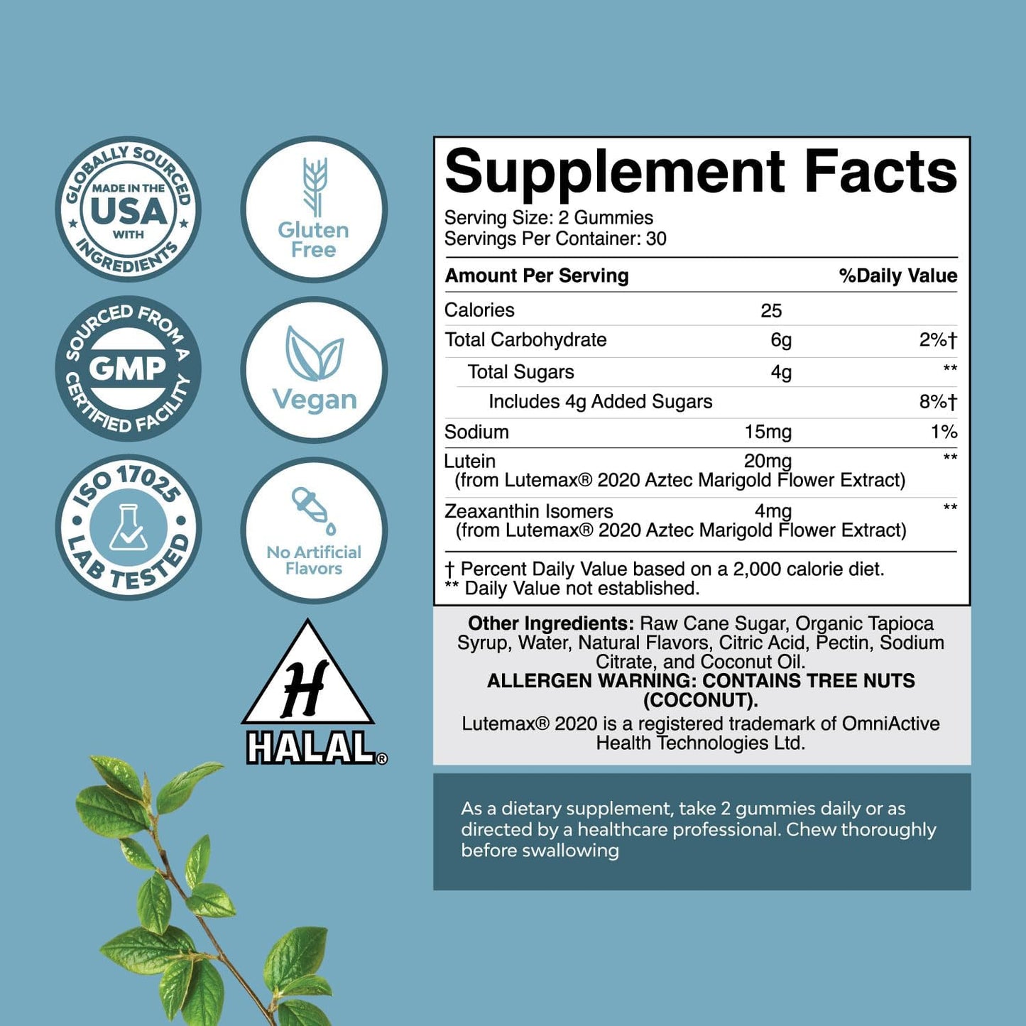 Lutein and Zeaxanthin Gummies for Adults - Eye Health Supplements - Blue Light Protection, Dryness & Strain Support - 60 Count