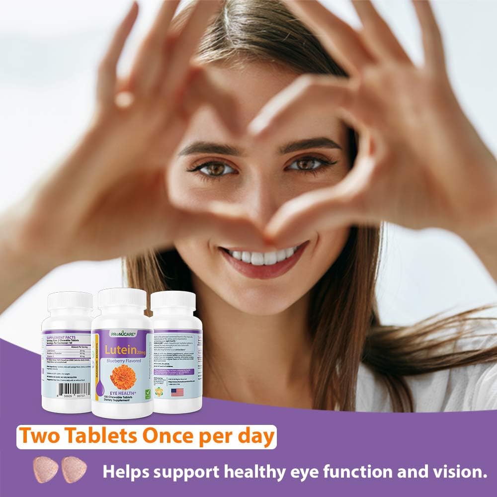 Lutein Esters 20mg Chewable Tablets - Eye Health Support with Blue Light Protection - Blueberry Flavor, 100 Count