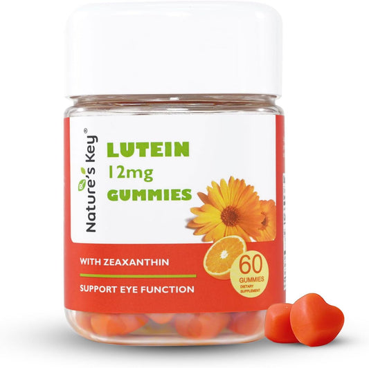 Lutein Gummies with Zeaxanthin & Vitamin A - Eye Health and Brain Support for Kids and Adults - Orange Flavor - 60Ct
