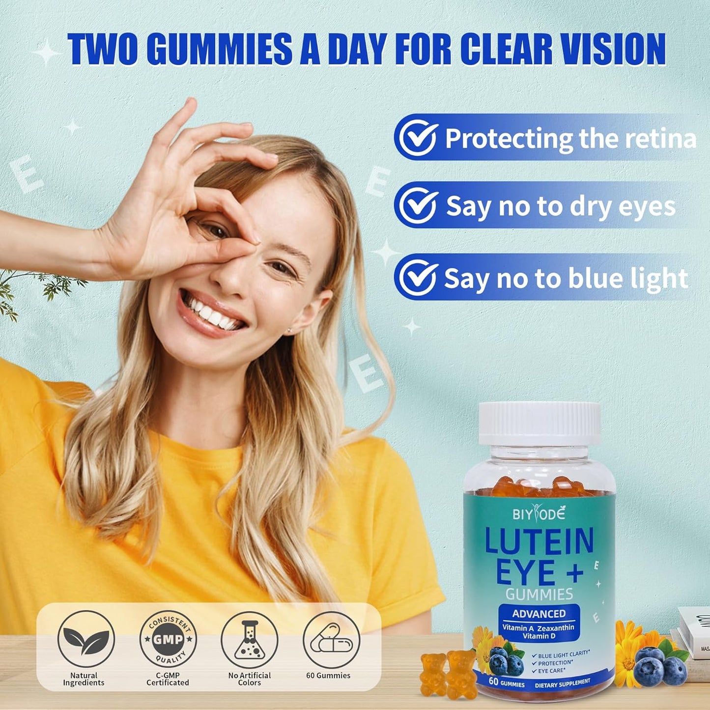 Lutein Gummy Vitamins for Adult Eye Health and Macular Support - 60 Gummies