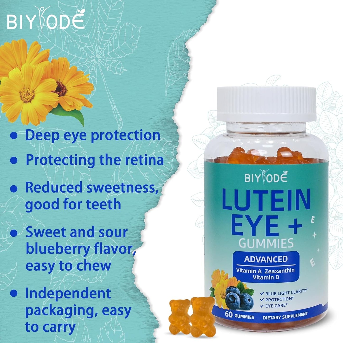 Lutein Gummy Vitamins for Adult Eye Health and Macular Support - 60 Gummies