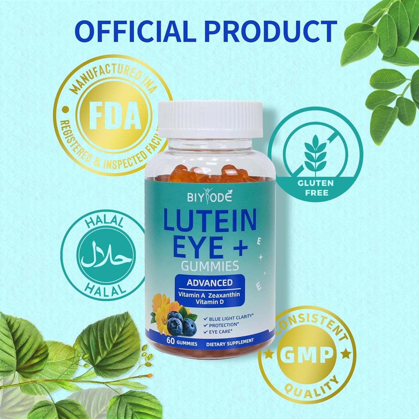 Lutein Gummy Vitamins for Adult Eye Health and Macular Support - 60 Gummies