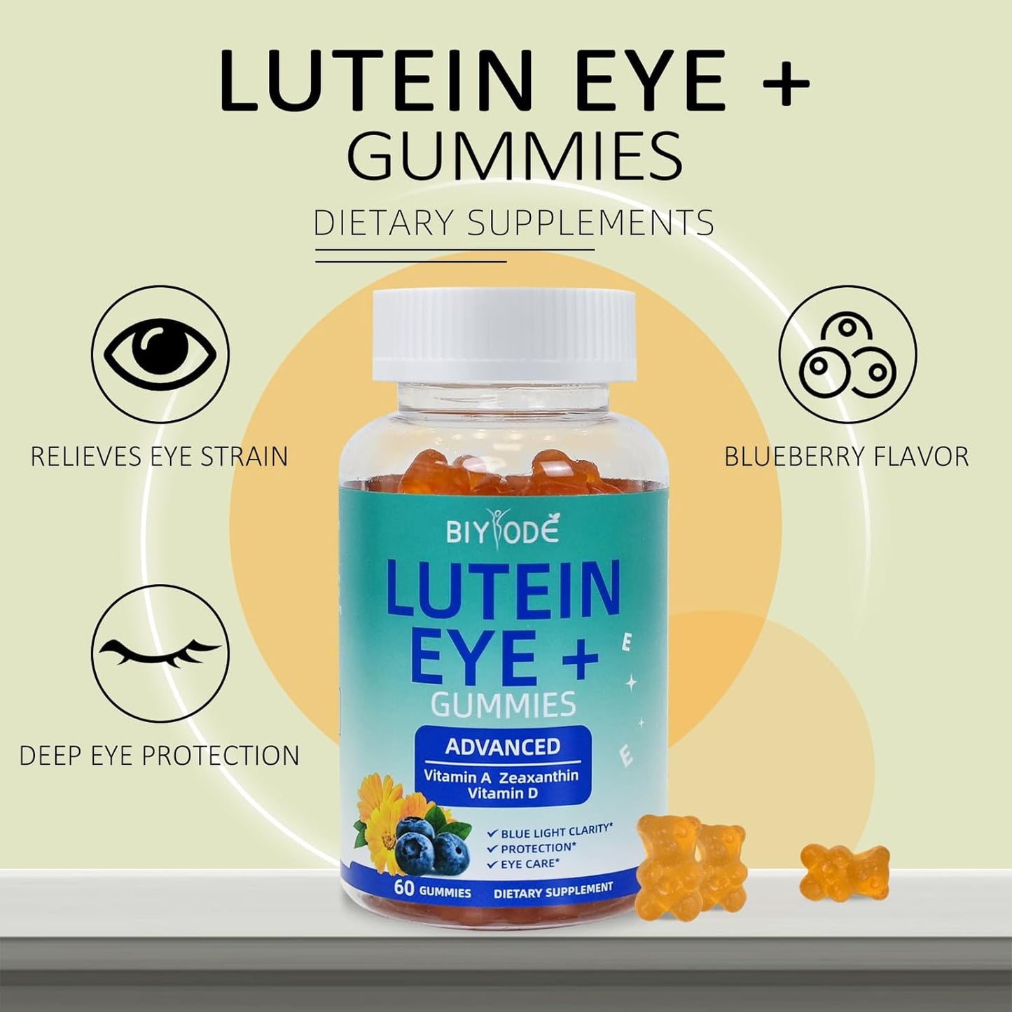 Lutein Gummy Vitamins for Adult Eye Health and Macular Support - 60 Gummies