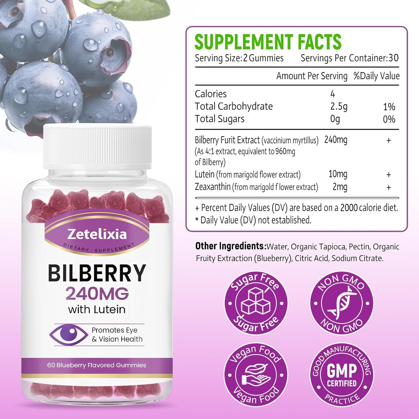 Lutein & Zeaxanthin Eye Health Gummies with Bilberry - 60 Gummies