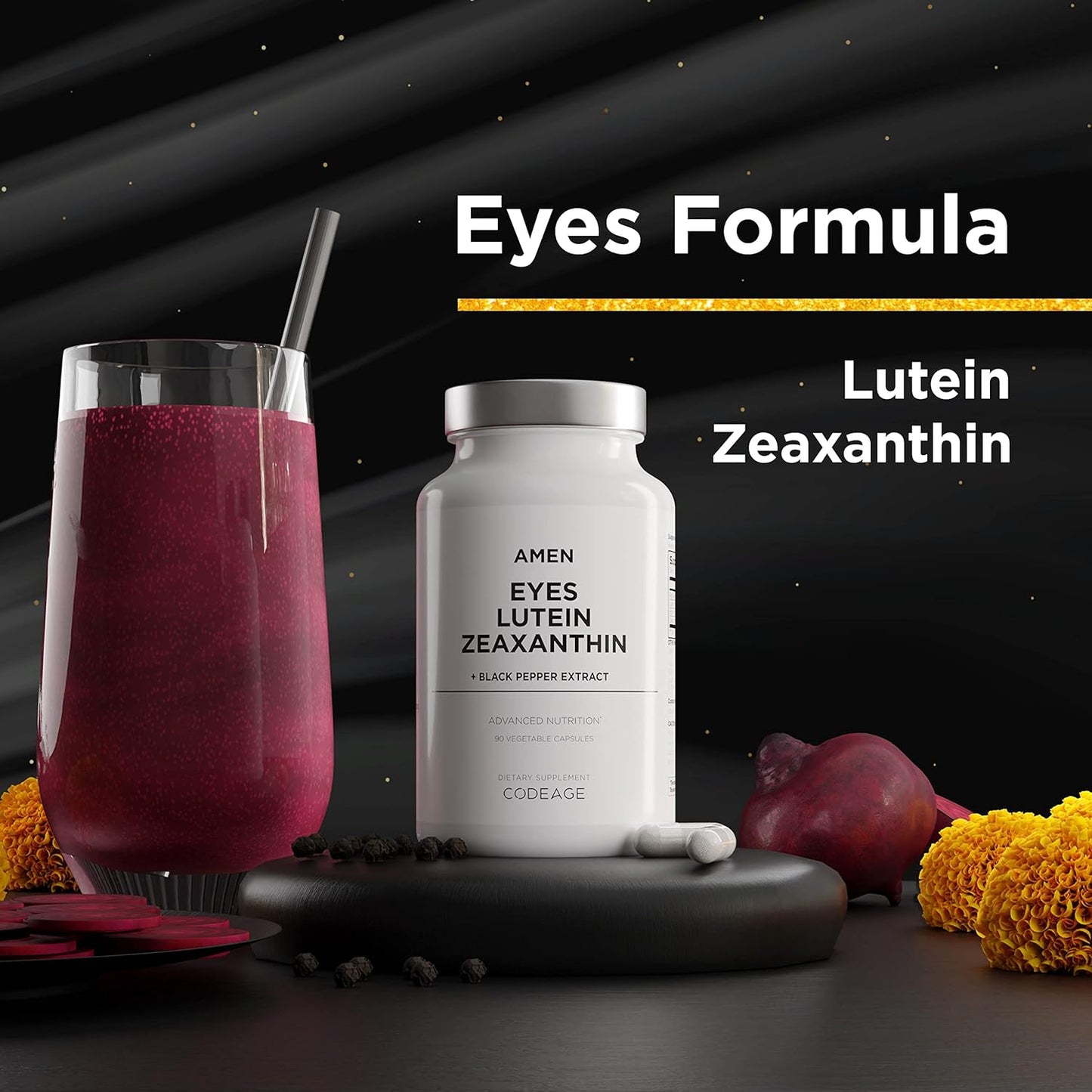 Lutein Zeaxanthin Eye Vitamin Supplement - Marigold Extract, Red Beet Root, Black Pepper - 3 Months Supply - Non-GMO - 90 Capsules