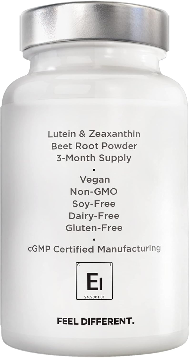 Lutein Zeaxanthin Eye Vitamin Supplement - Marigold Extract, Red Beet Root, Black Pepper - 3 Months Supply - Non-GMO - 90 Capsules