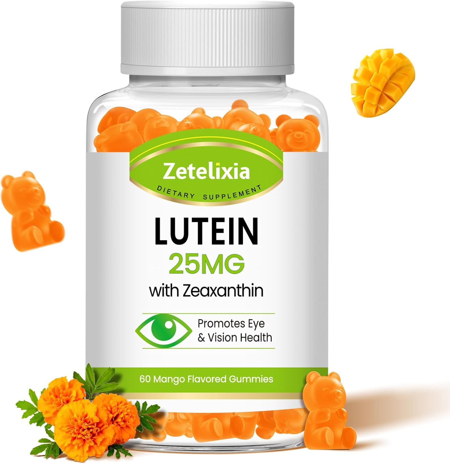 Lutein & Zeaxanthin Gummies 25mg - Eye Health Supplement for Adults - Sugar-Free Vision Support Gummies - 60 Count