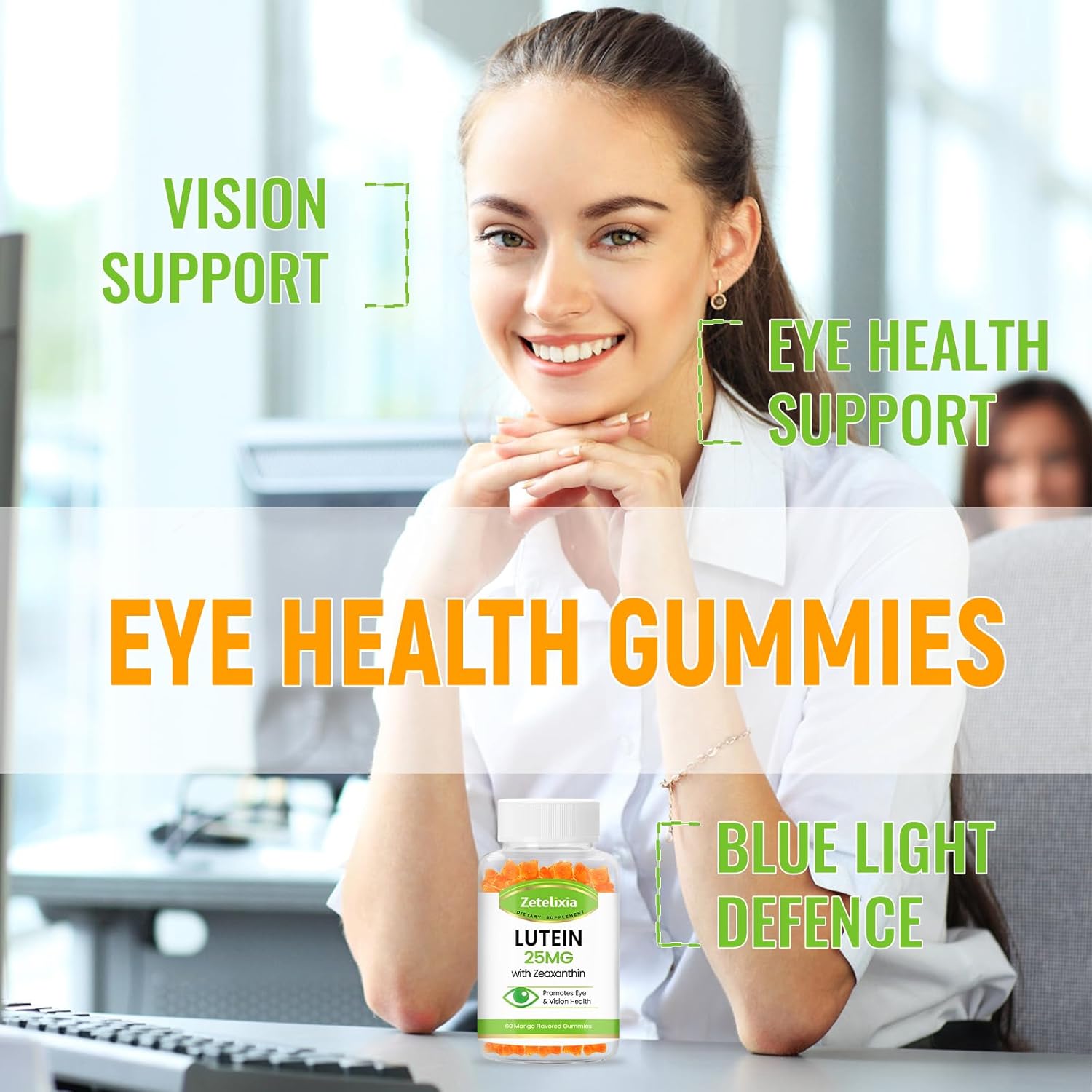 Lutein & Zeaxanthin Gummies 25mg - Eye Health Supplement for Adults - Sugar-Free Vision Support Gummies - 60 Count