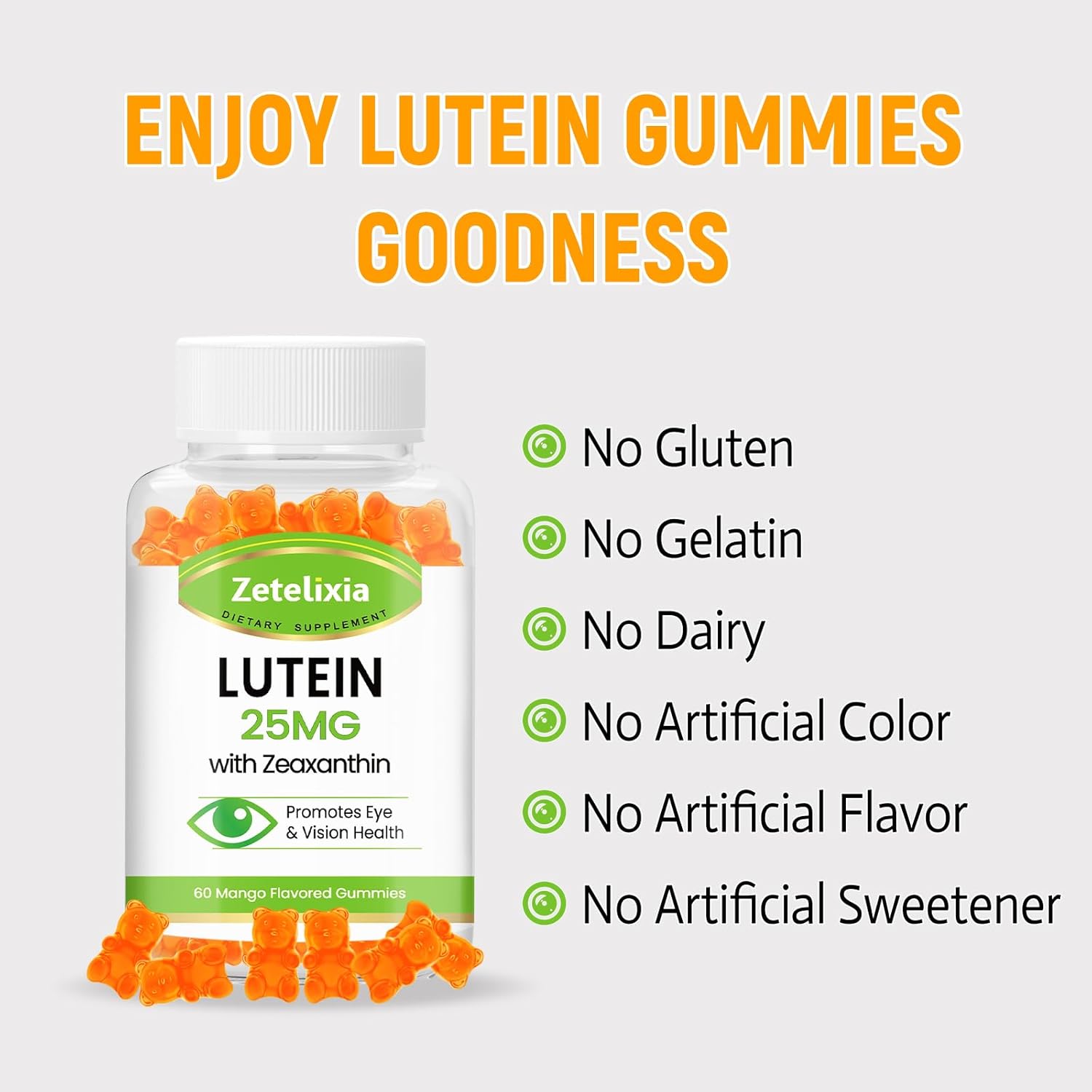 Lutein & Zeaxanthin Gummies 25mg - Eye Health Supplement for Adults - Sugar-Free Vision Support Gummies - 60 Count